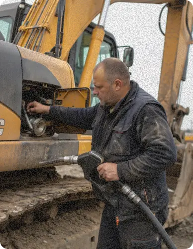 экскаваторщик заправляет